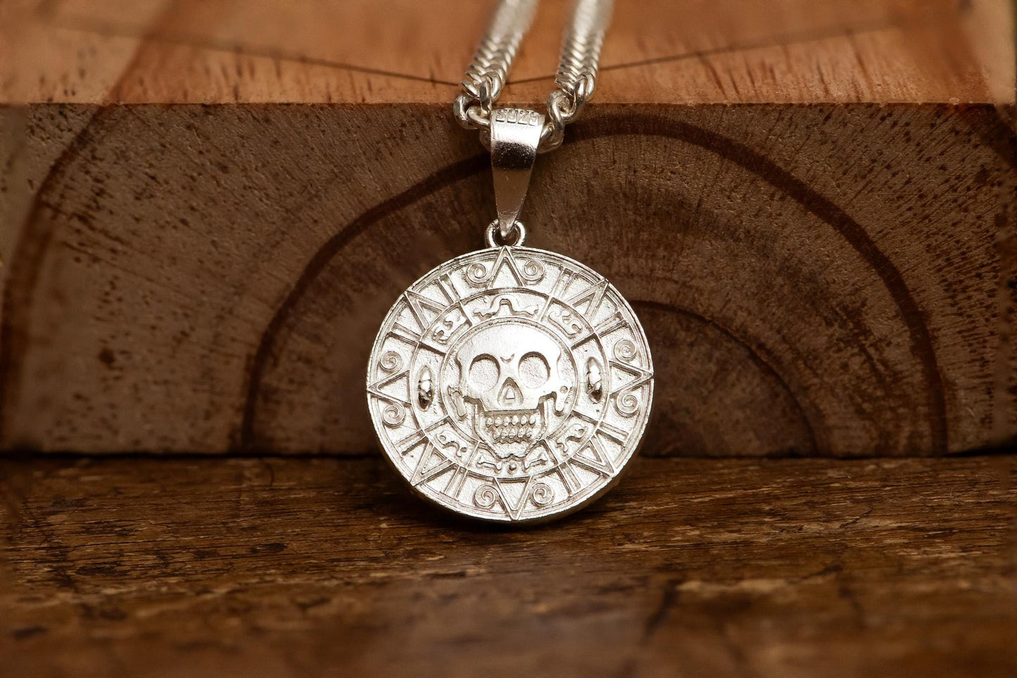 Handmade S925 Silver Aztec Coin Pendant, Pirate Treasure Necklace, Nautical Skull Jewelry, Men’s Gothic Amulet, Vintage Silver Gift