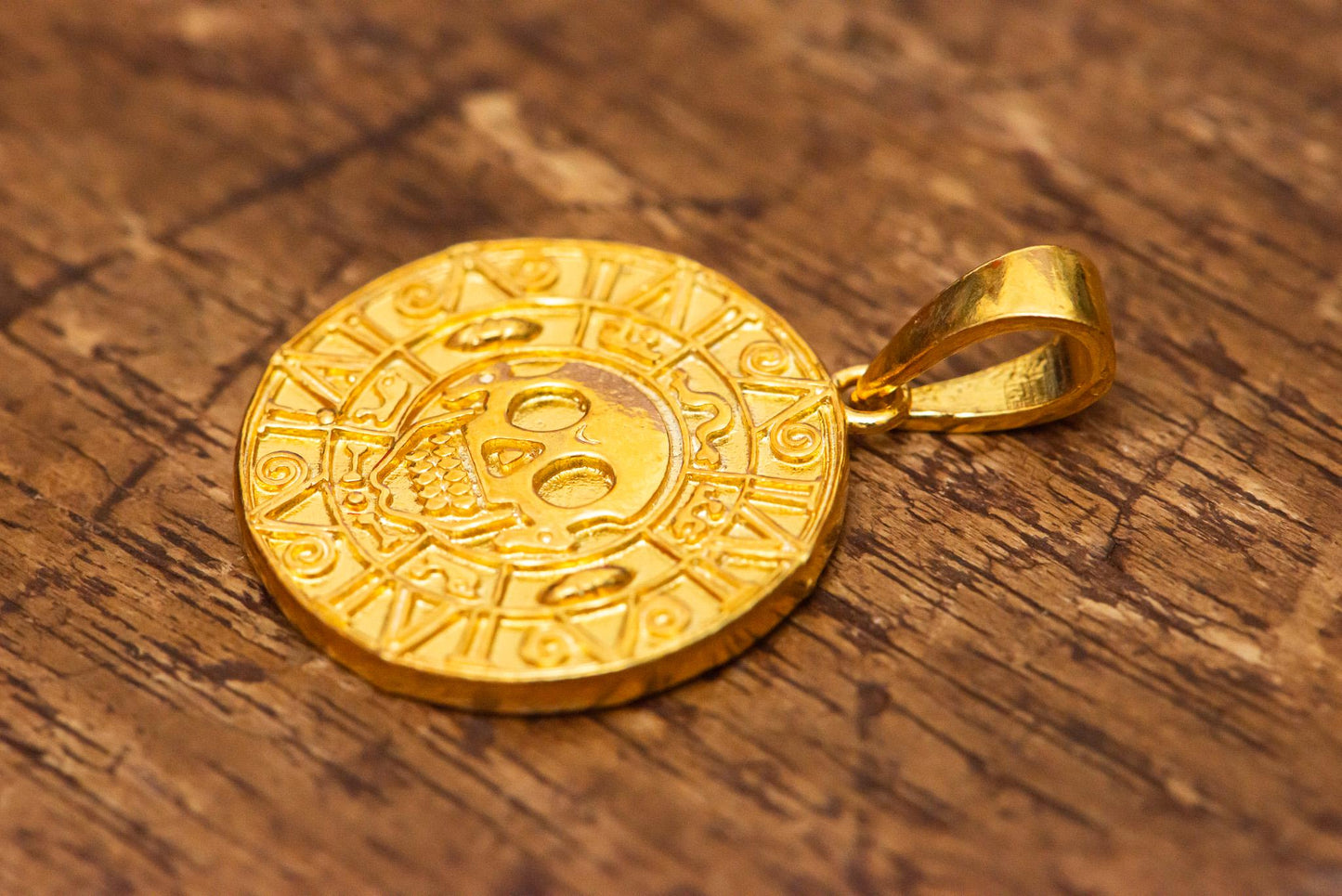 Oxidized S925 Silver Aztec Skull Coin Pendant, Handmade Pirate Treasure Necklace, Gothic Nautical Jewelry for Men, Unique Gift