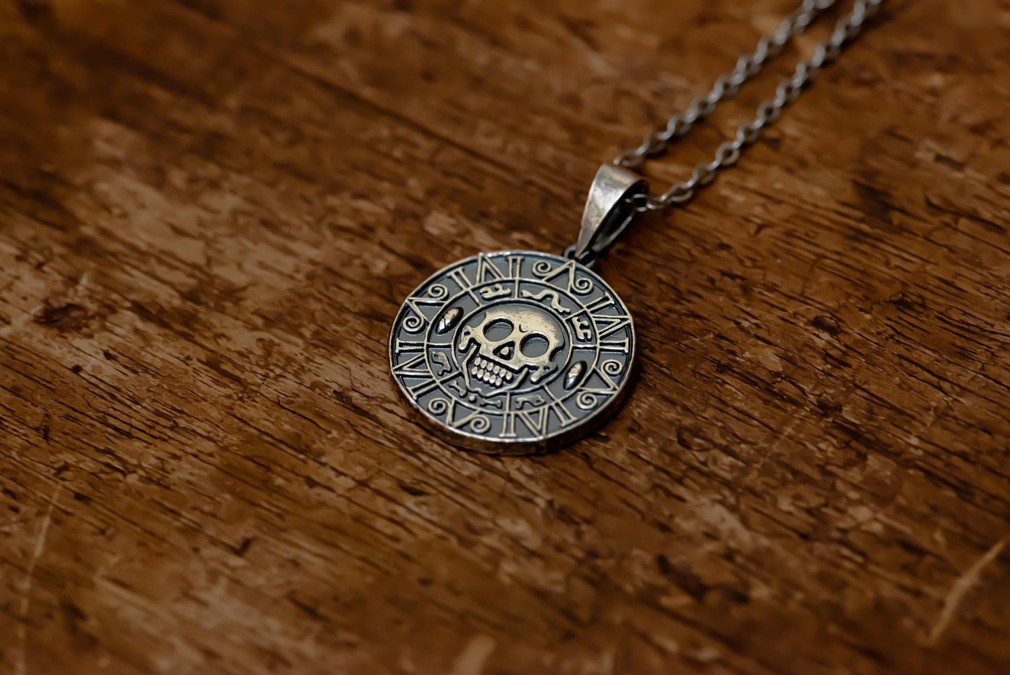 24K Gold Plated S925 Silver Aztec Coin Pendant, Pirate Treasure Medallion Necklace, Handmade Nautical Jewelry, Luxury Gift for Men