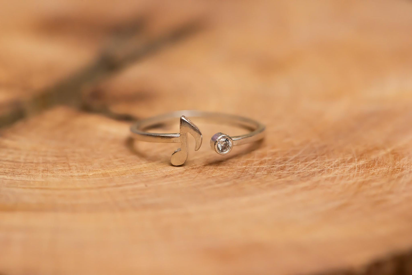 Adjustable Music Note Ring S925 Sterling Silver with Cubic Zirconia, Minimalist Jewelry Gift for Women, Silver Band Ring