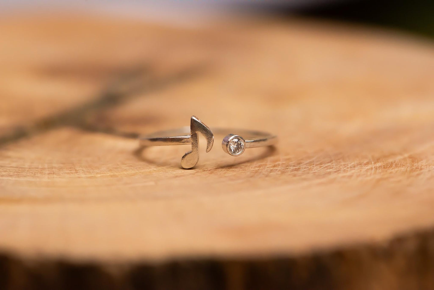 Adjustable Music Note Ring S925 Sterling Silver Gold Plated with Cubic Zirconia, Dainty Gold Jewelry Gift for Women