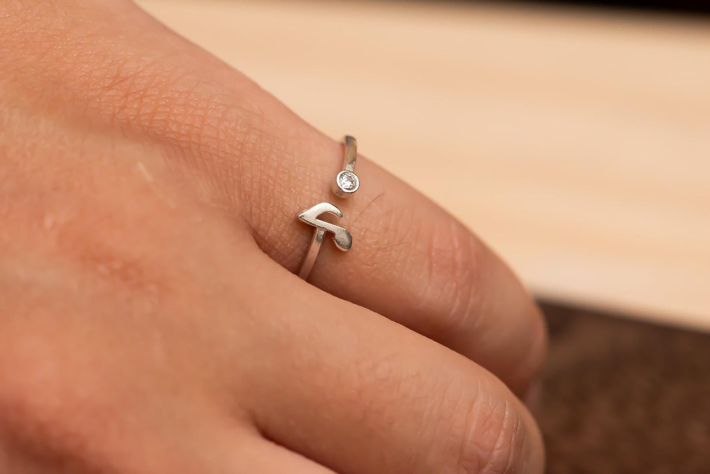 Adjustable Music Note Ring S925 Sterling Silver with Cubic Zirconia, Minimalist Jewelry Gift for Women, Silver Band Ring