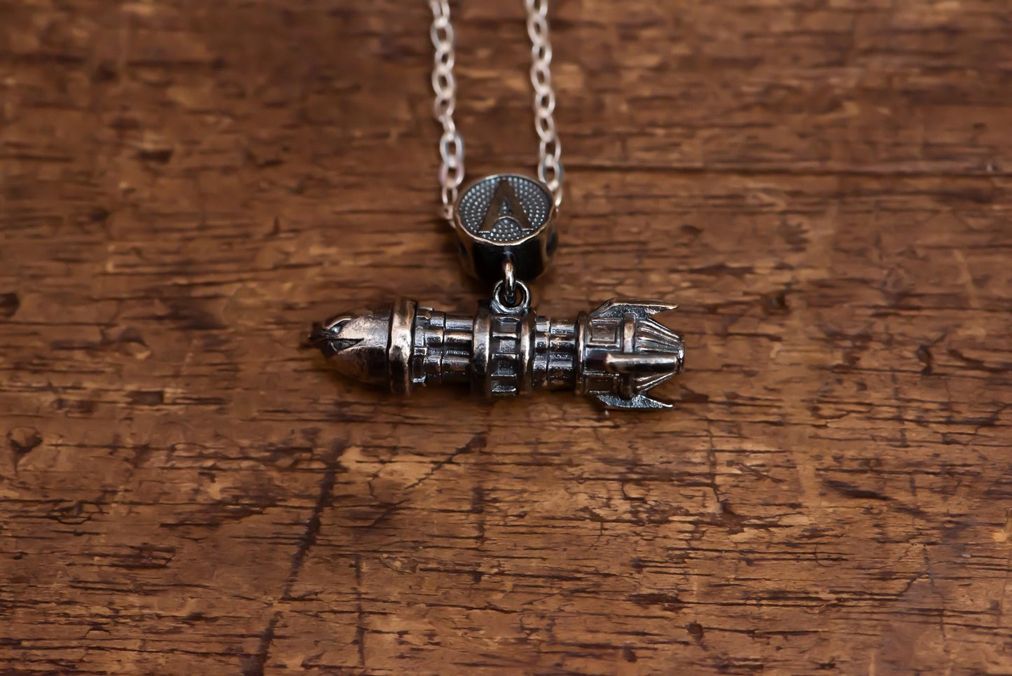 Rocket Pendant Necklace S925 Sterling Silver, Inspired Bullet Jewelry, Handmade Silver Cable Chain Gift for Fans