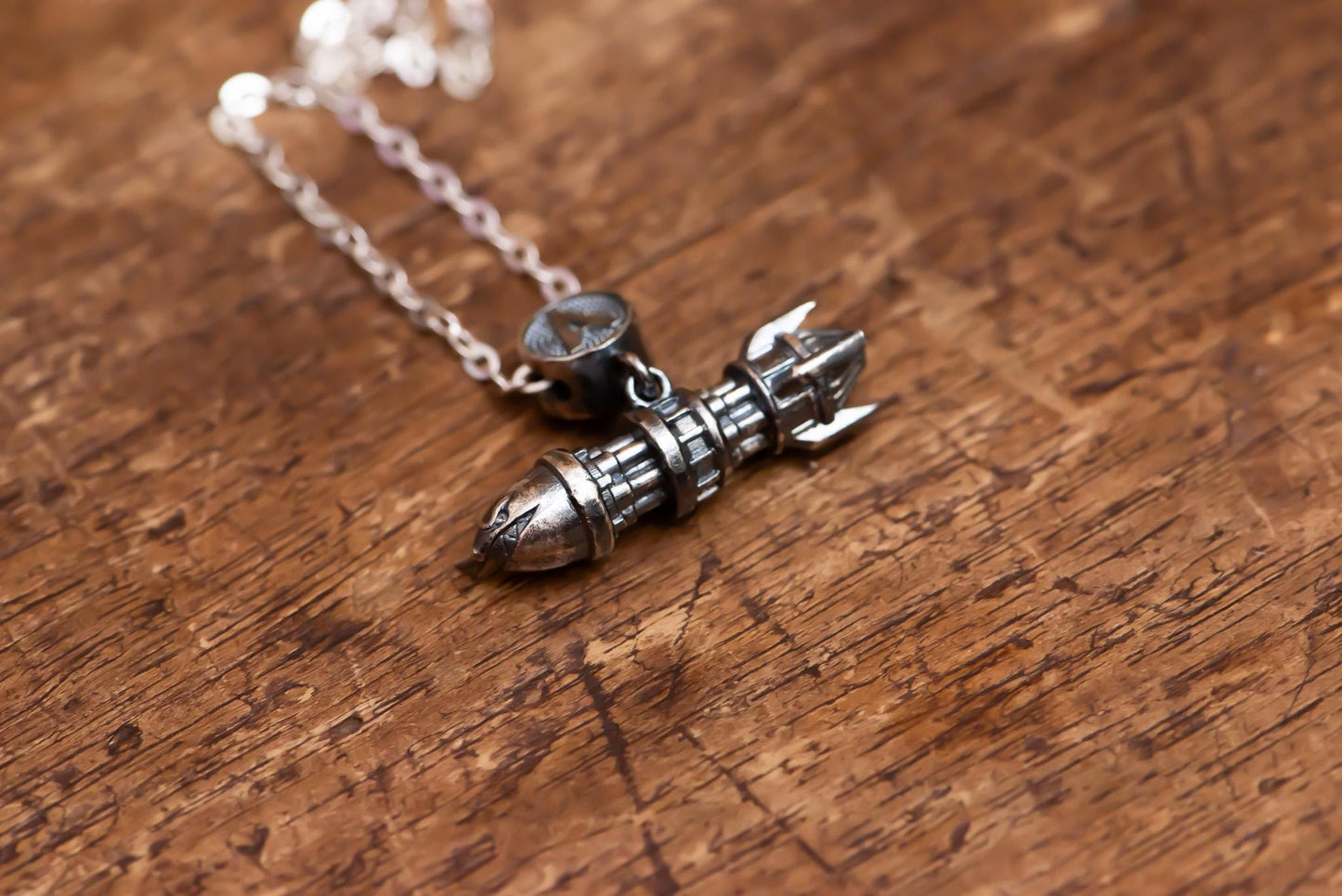 Rocket Pendant Necklace S925 Sterling Silver, Inspired Bullet Jewelry, Handmade Silver Cable Chain Gift for Fans