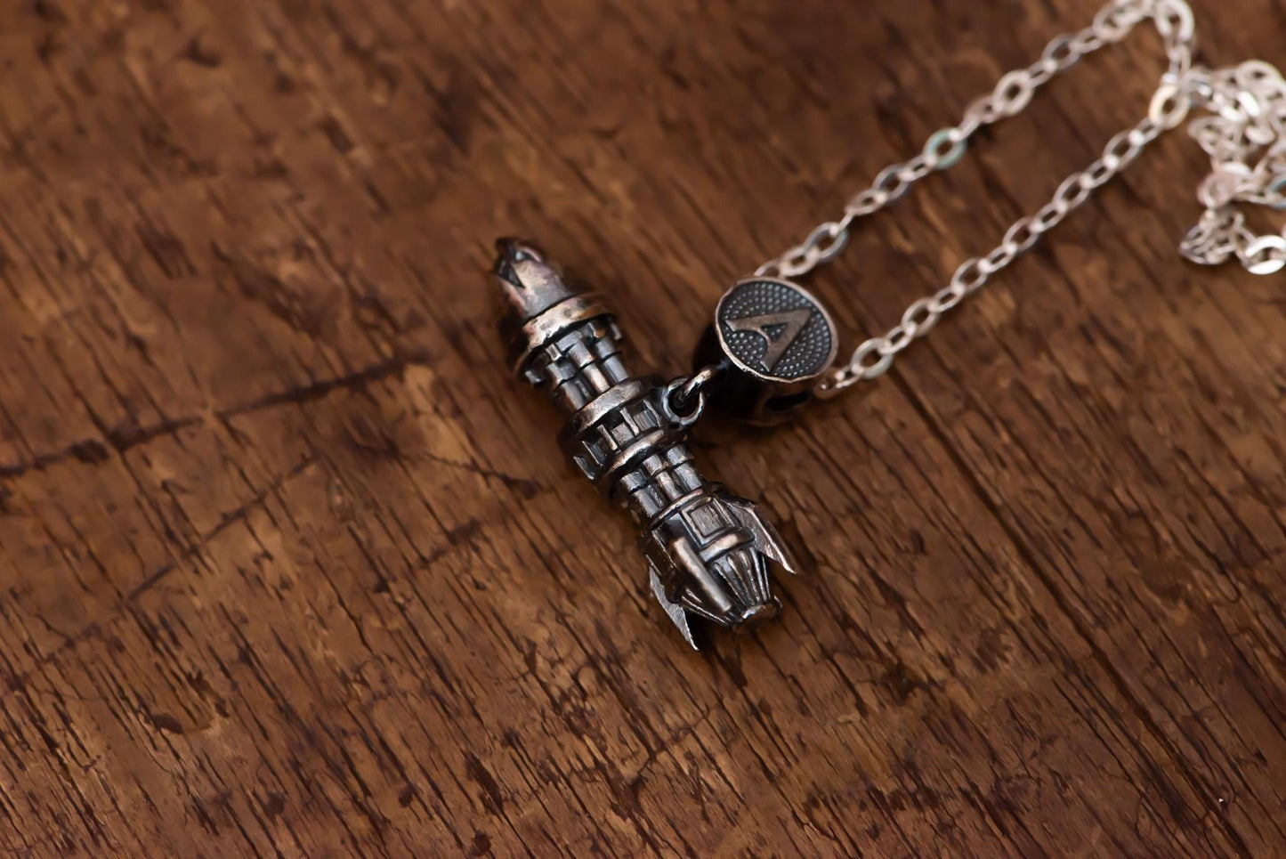 Rocket Pendant Necklace S925 Sterling Silver, Inspired Bullet Jewelry, Handmade Silver Cable Chain Gift for Fans