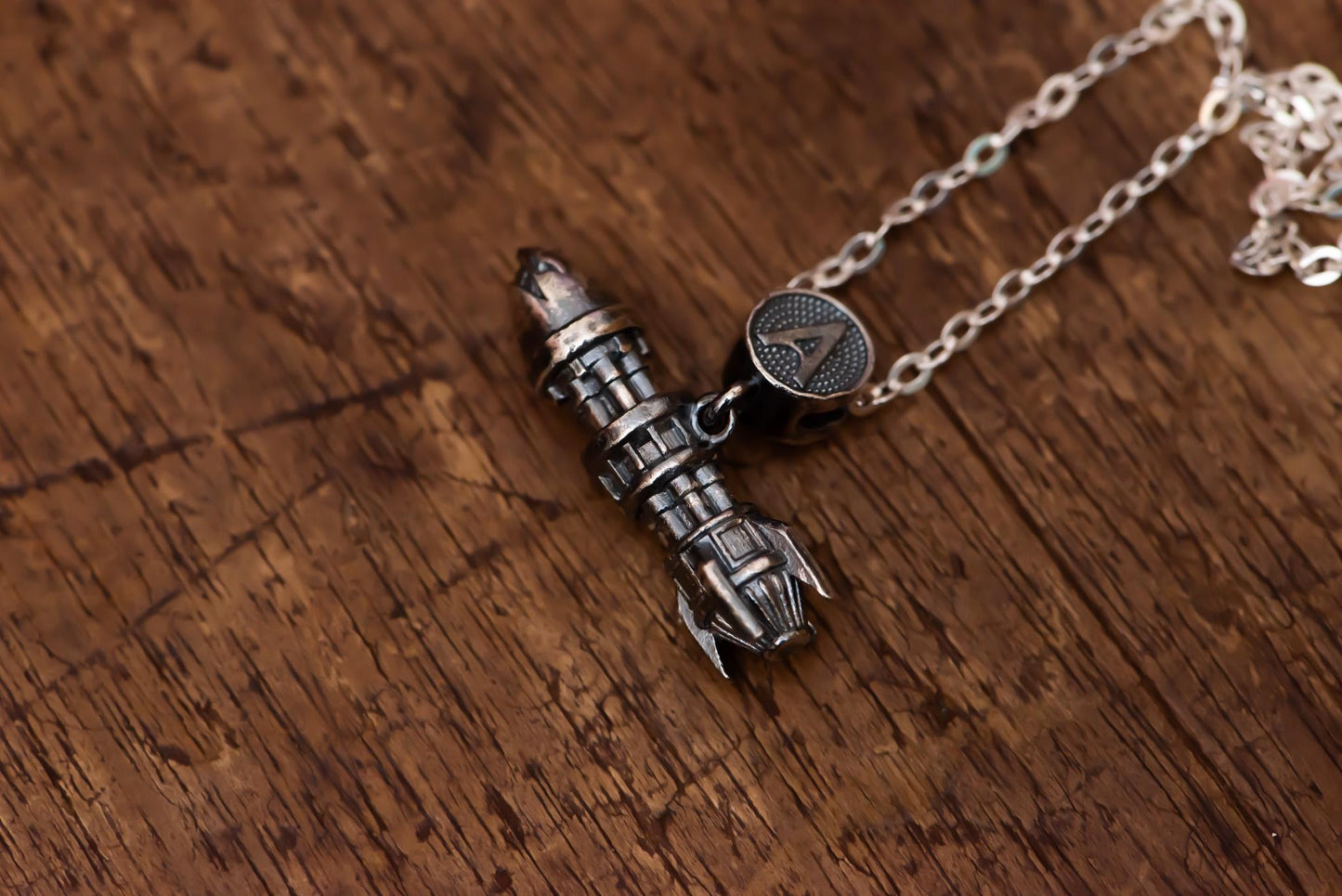 Rocket Pendant Necklace S925 Sterling Silver Oxidized, Vintage Bullet Jewelry for Men and Women, Handmade Gift
