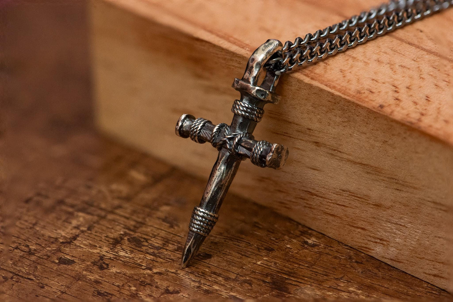 S925 Sterling Silver Nail Cross Necklace, Handmade Christian Pendant, Gothic Religious Jewelry for Men, Faith Gift, Silver Chain Included