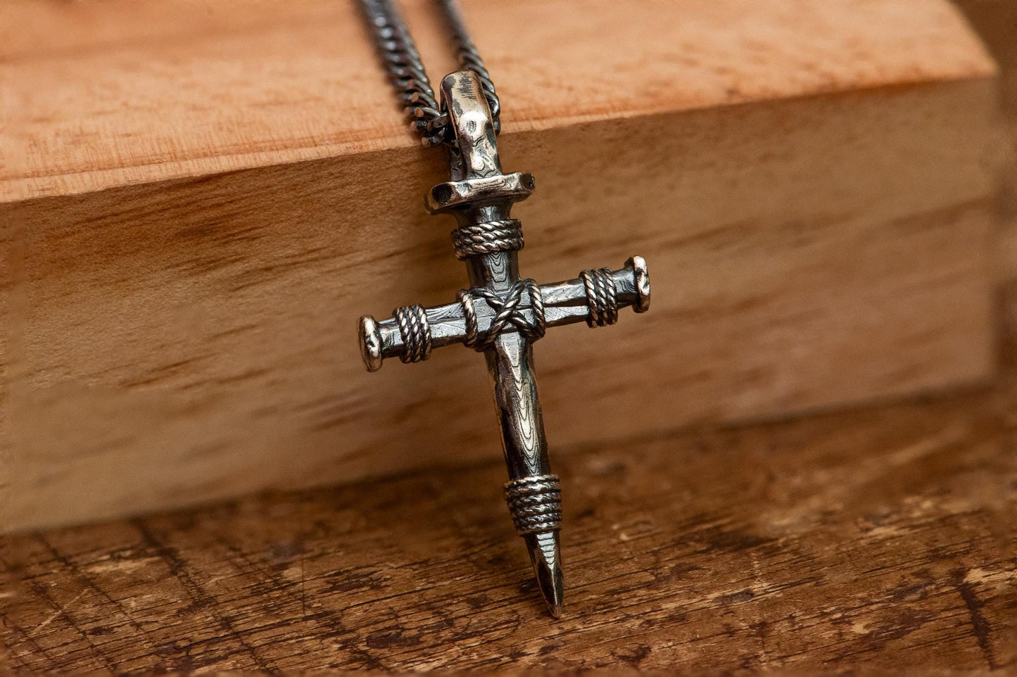 Handmade S925 Silver Nail Cross Necklace Gold Plated, Gothic Faith Jewelry for Men, Religious Pendant, Christian Gift