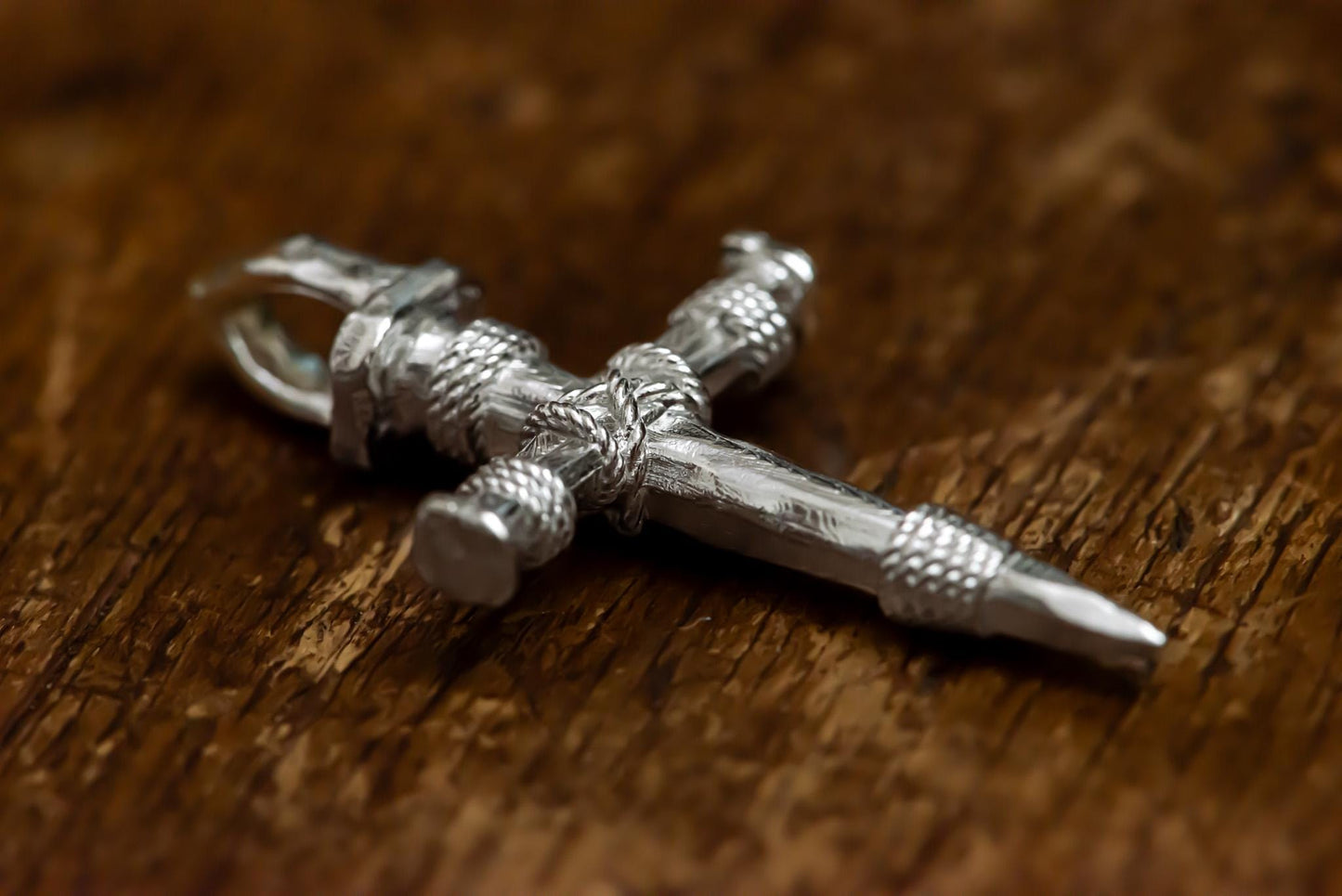 Handmade S925 Silver Nail Cross Necklace Gold Plated, Gothic Faith Jewelry for Men, Religious Pendant, Christian Gift