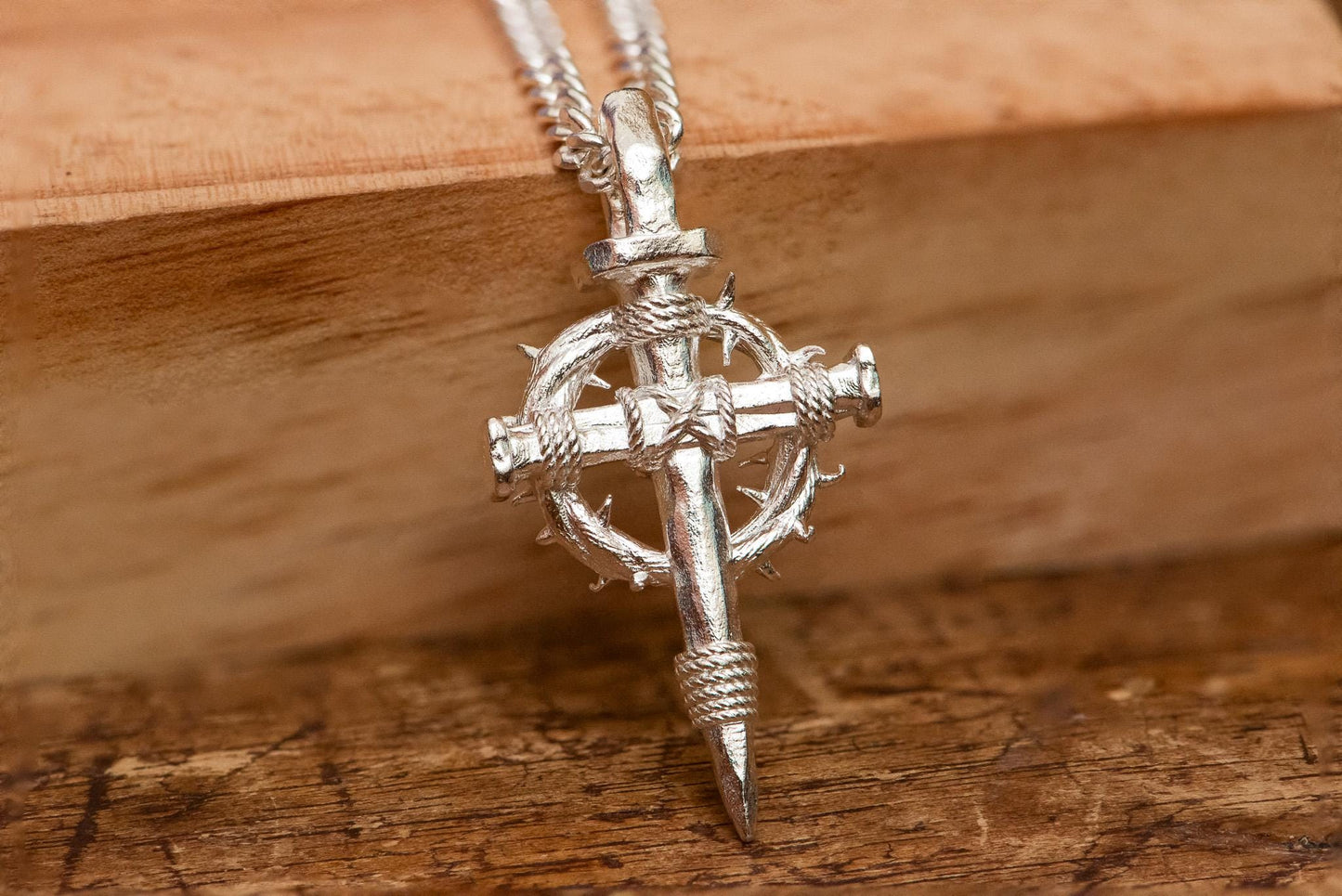 Handmade S925 Silver Nail Cross Necklace, Gothic Faith Jewelry for Men, Religious Pendant, Oxidized Silver Chain, Christian Gift for Him