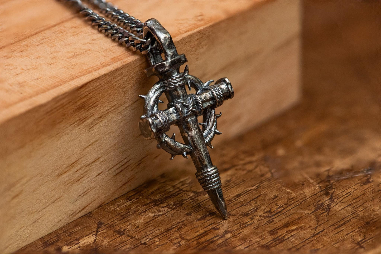 Handmade S925 Silver Nail Cross Necklace Gold Plated, Gothic Faith Jewelry for Men, Religious Pendant, Christian Gift