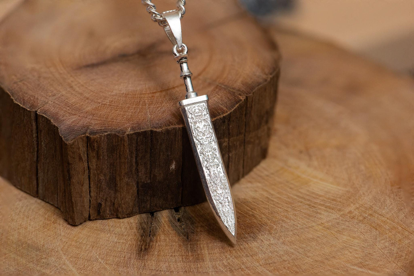 Oxidized S925 Sterling Silver Textured Sword Pendant Necklace – Dark Fantasy Jewelry, Handmade Talisman, Gift for Men, Warrior Style
