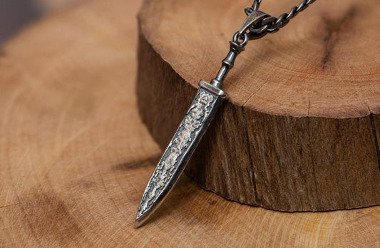 Oxidized S925 Sterling Silver Textured Sword Pendant Necklace – Dark Fantasy Jewelry, Handmade Talisman, Gift for Men, Warrior Style