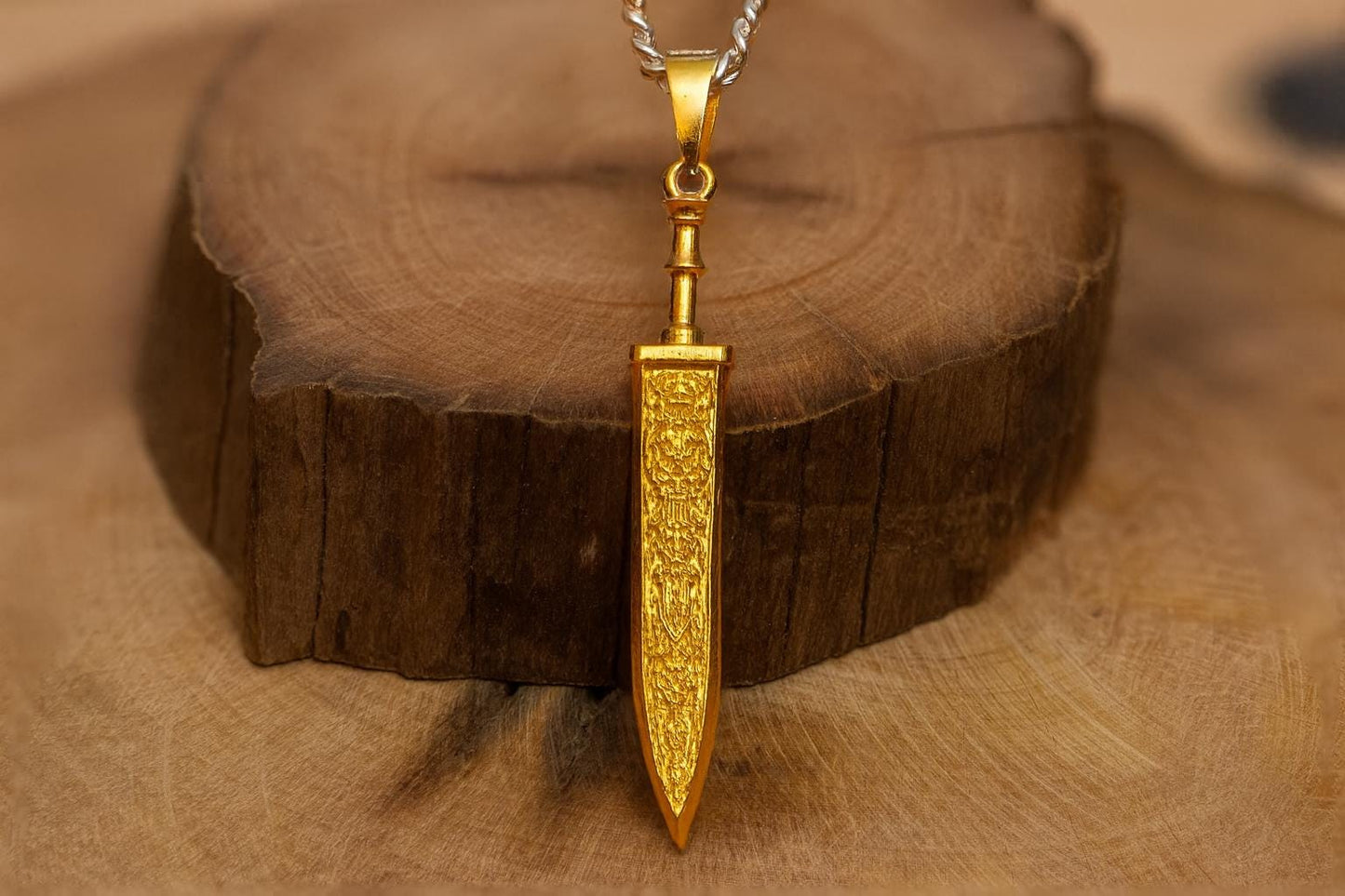 Gold Plated S925 Sterling Silver Sword Pendant Necklace – Polished Blade Design, RPG Inspired Jewelry, Fantasy Gift for Gamer