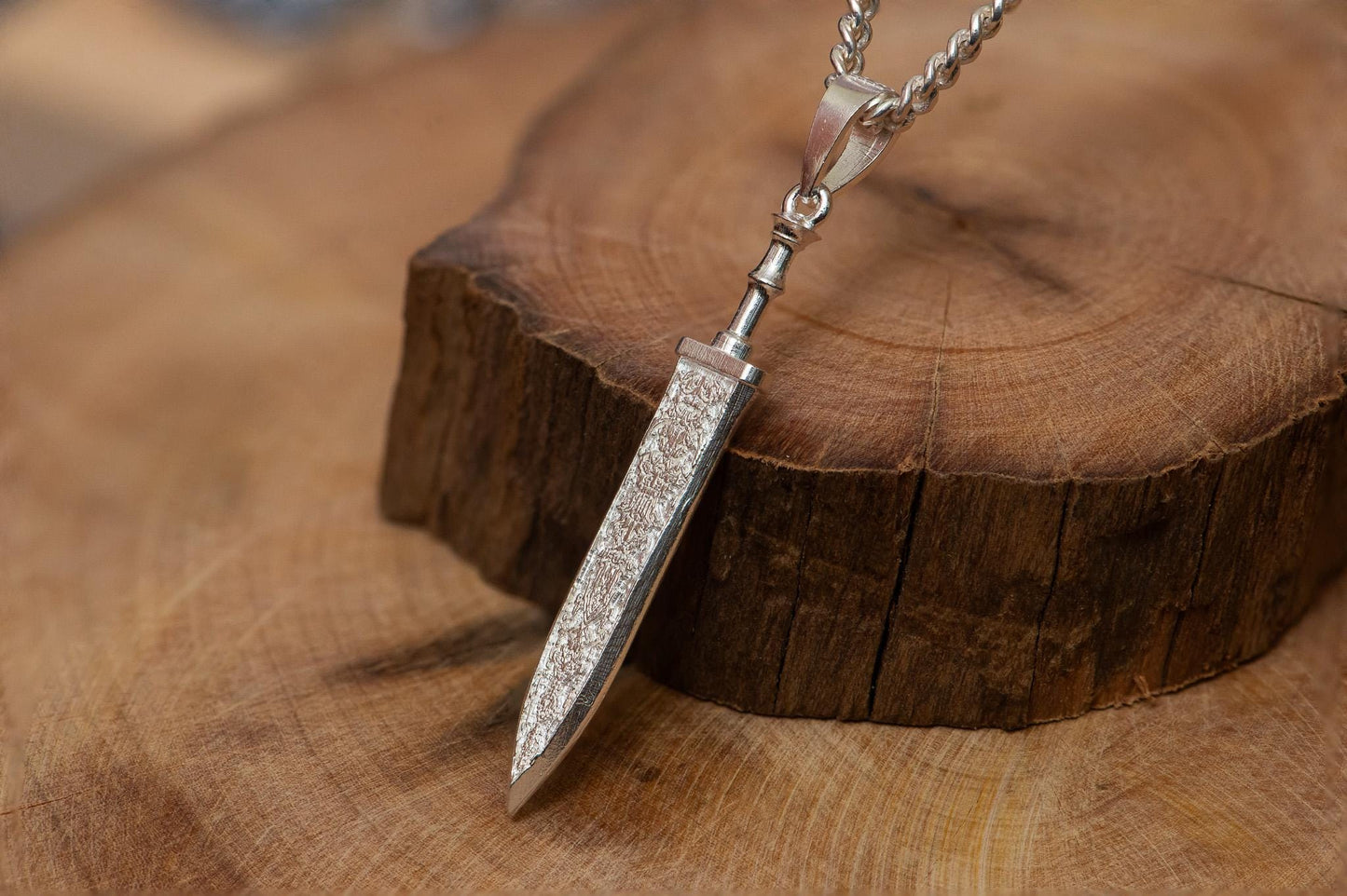 Handcrafted S925 Sterling Silver Holy Sword Pendant Necklace – Textured Blade Design, RPG Gamer Jewelry, Gift for Him, Medieval Style
