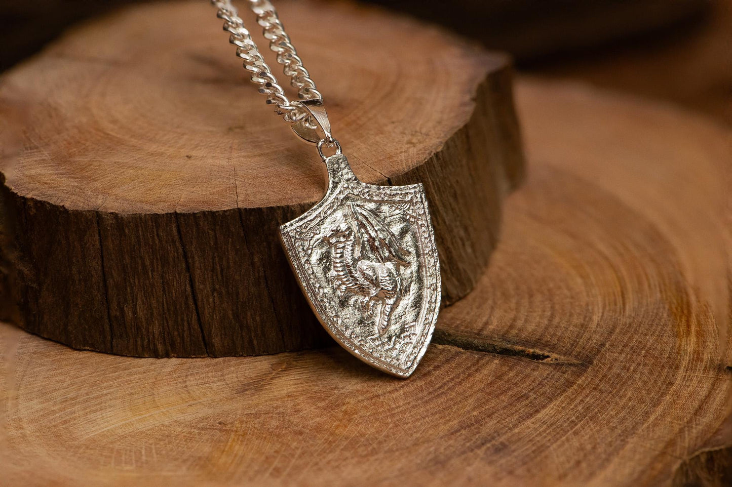 Dragoncrest Shield Talisman S925 Oxidized Silver Necklace | Handmade Fantasy Jewelry For Gamer Men Women