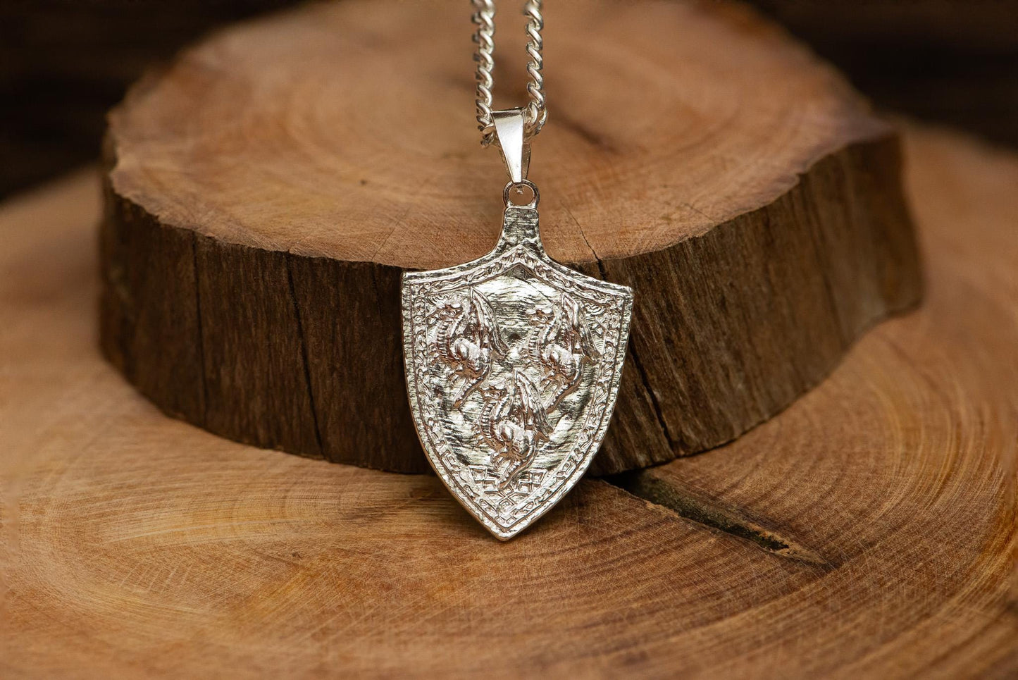 Dragoncrest Shield Talisman S925 Oxidized Silver Necklace | Handmade Fantasy Jewelry For Gamer Men Women