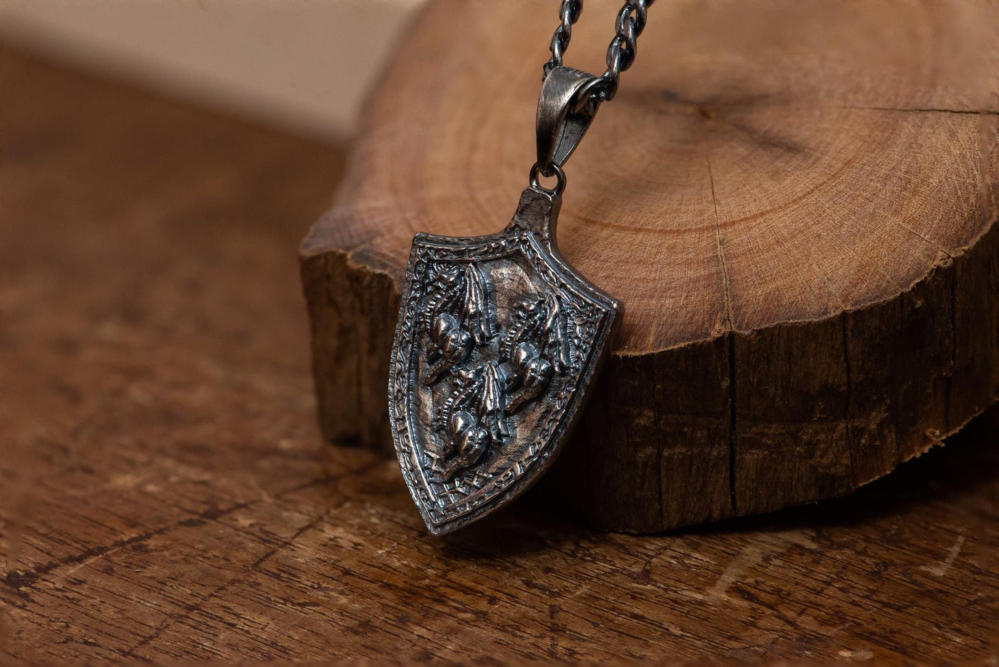 Dragoncrest Shield Talisman +2 S925 Oxidized Silver Necklace | Handcrafted Silver Pendant | Gift For RPG Fans
