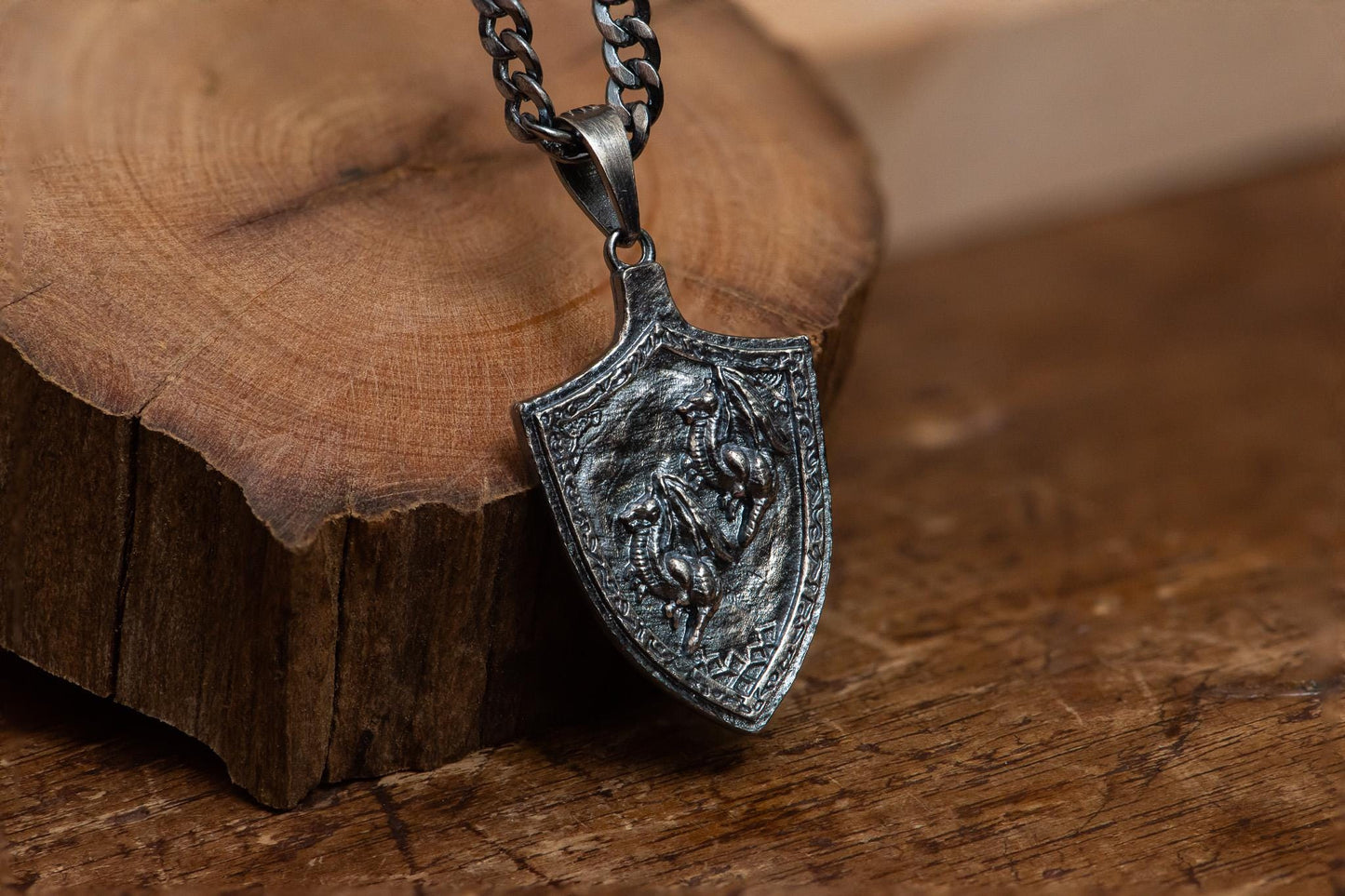 Dragoncrest Shield Talisman +2 S925 Oxidized Silver Necklace | Handcrafted Silver Pendant | Gift For RPG Fans