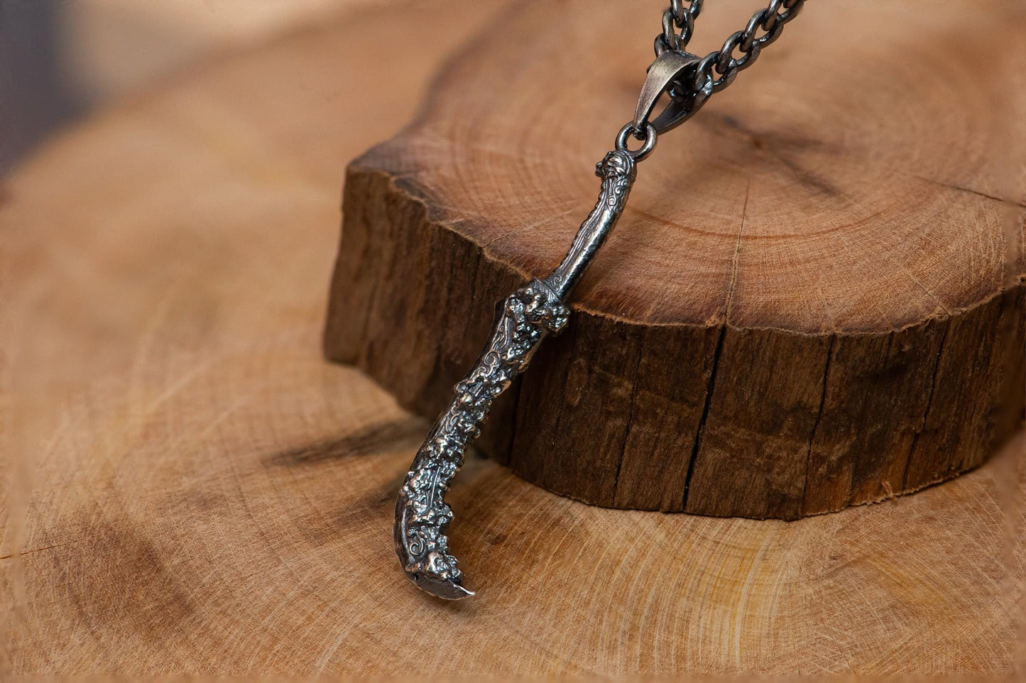 Harald Curved Greatsword S925 Oxidized Silver Necklace | Gothic Medieval Jewelry | Gift For Men Women