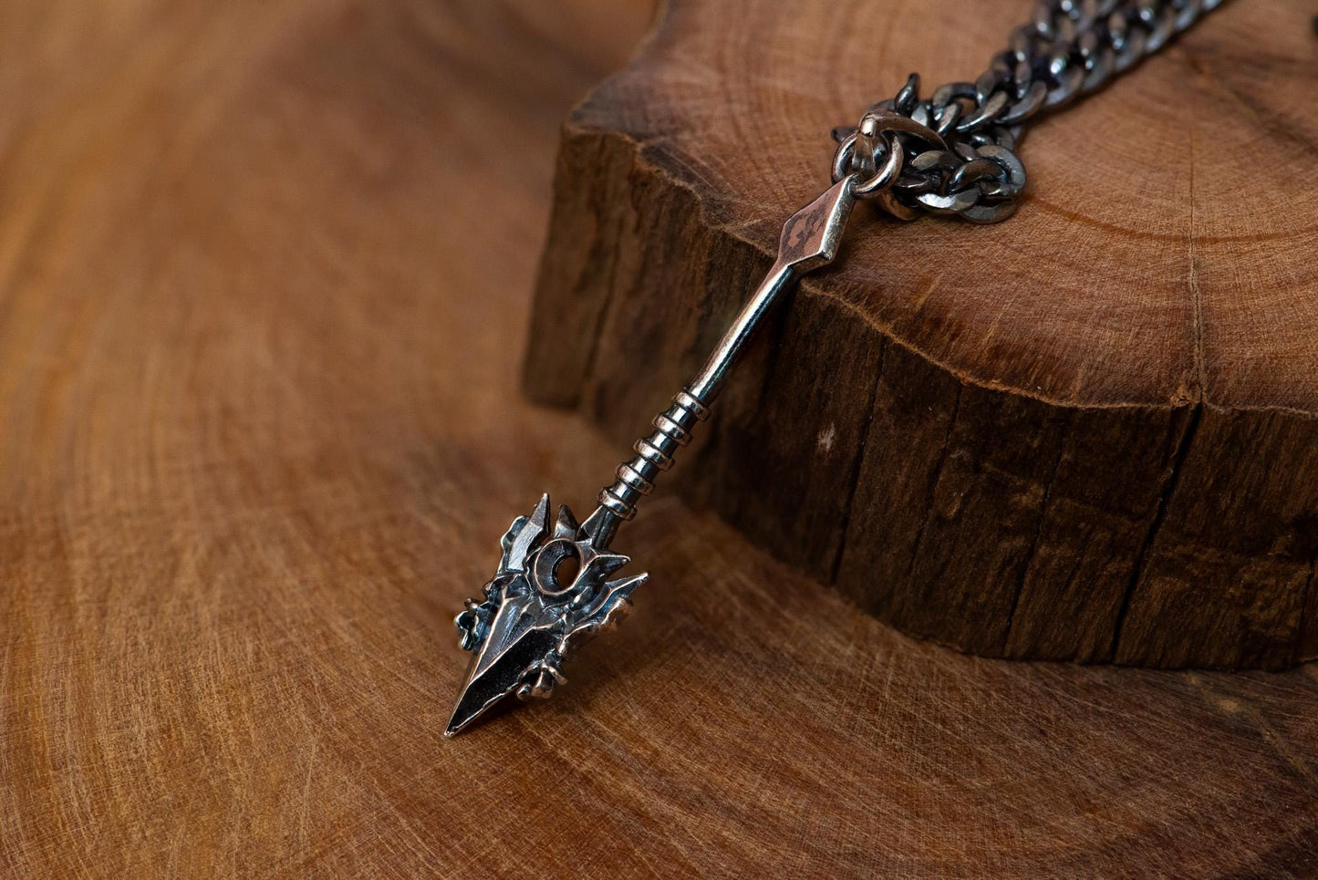 Handcrafted Flame Spear Pendant S925 Silver Necklace for Men – Gothic Warrior Jewelry, Fantasy Gift for Him, RPG Inspired Jewelry
