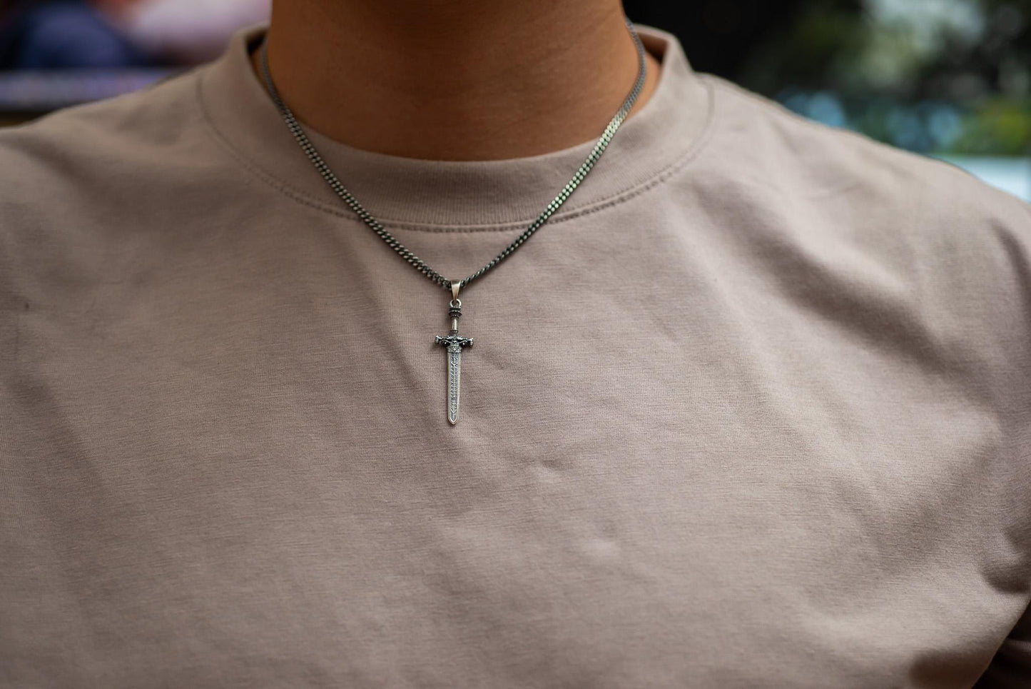 24K Gold Plated Sword of Night and Flame Pendant, S925 Silver Fantasy Necklace, Handmade RPG Jewelry, Elegant Gift for Him