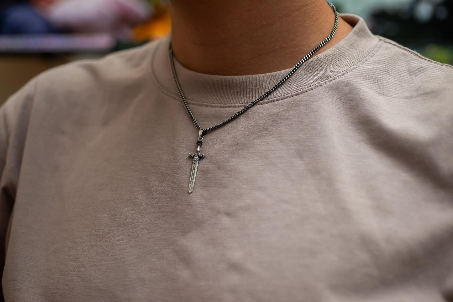 24K Gold Plated Sword of Night and Flame Pendant, S925 Silver Fantasy Necklace, Handmade RPG Jewelry, Elegant Gift for Him