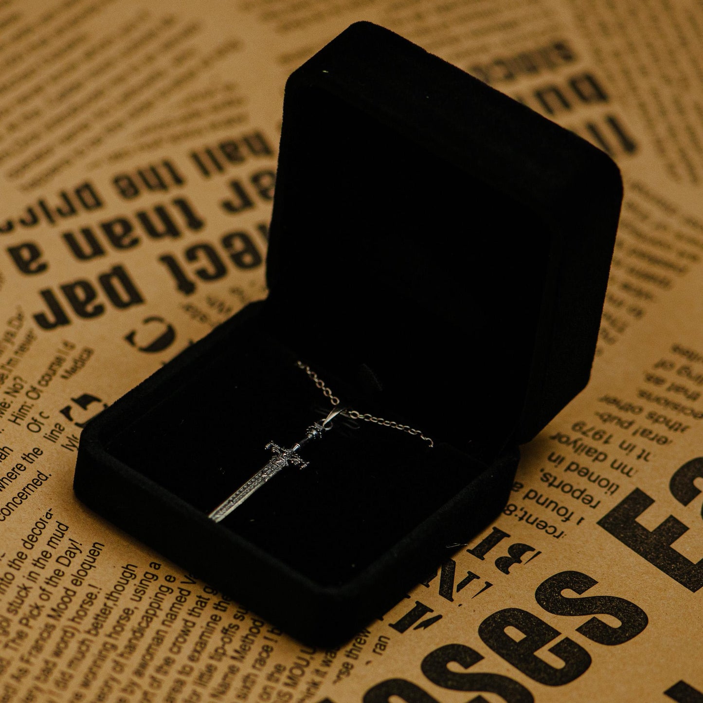 24K Gold Plated Sword of Night and Flame Pendant, S925 Silver Fantasy Necklace, Handmade RPG Jewelry, Elegant Gift for Him