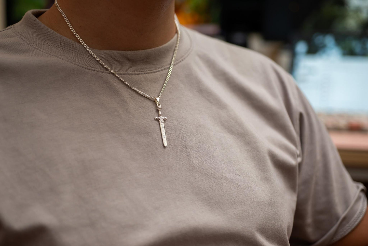 24K Gold Plated Sword of Night and Flame Pendant, S925 Silver Fantasy Necklace, Handmade RPG Jewelry, Elegant Gift for Him