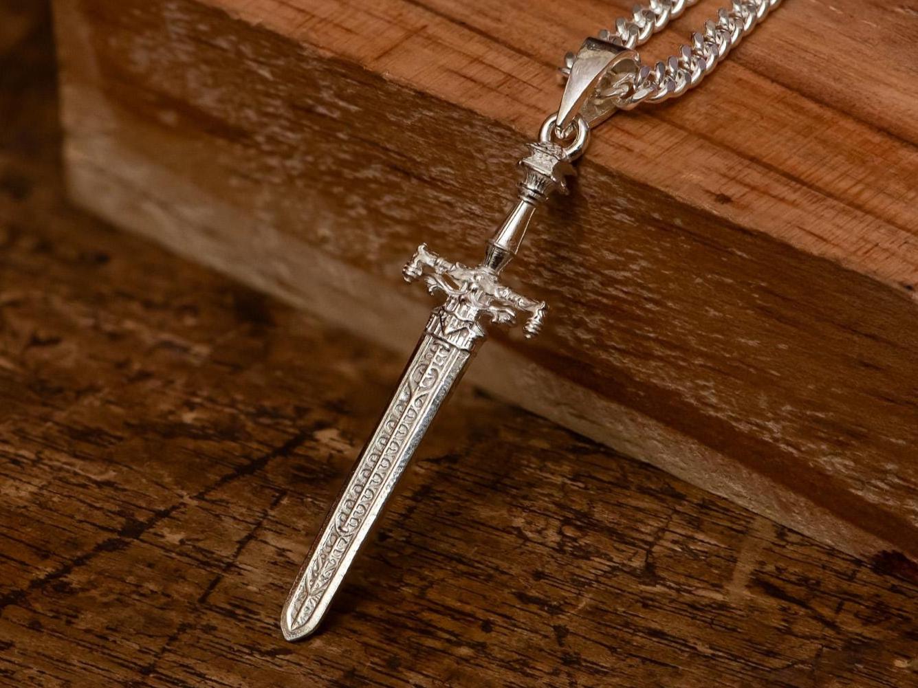Inspired Sword of Night and Flame Silver Pendant, S925 Sterling Silver Fantasy Necklace, Handmade Gamer Jewelry, Gift for Him