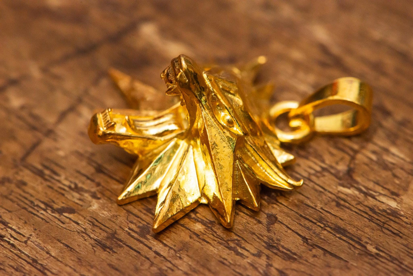 24K Gold Plated Wolf Head Pendant, S925 Silver Fantasy Necklace, Handmade Jewelry Gift for Him, Elegant Gamer Accessory