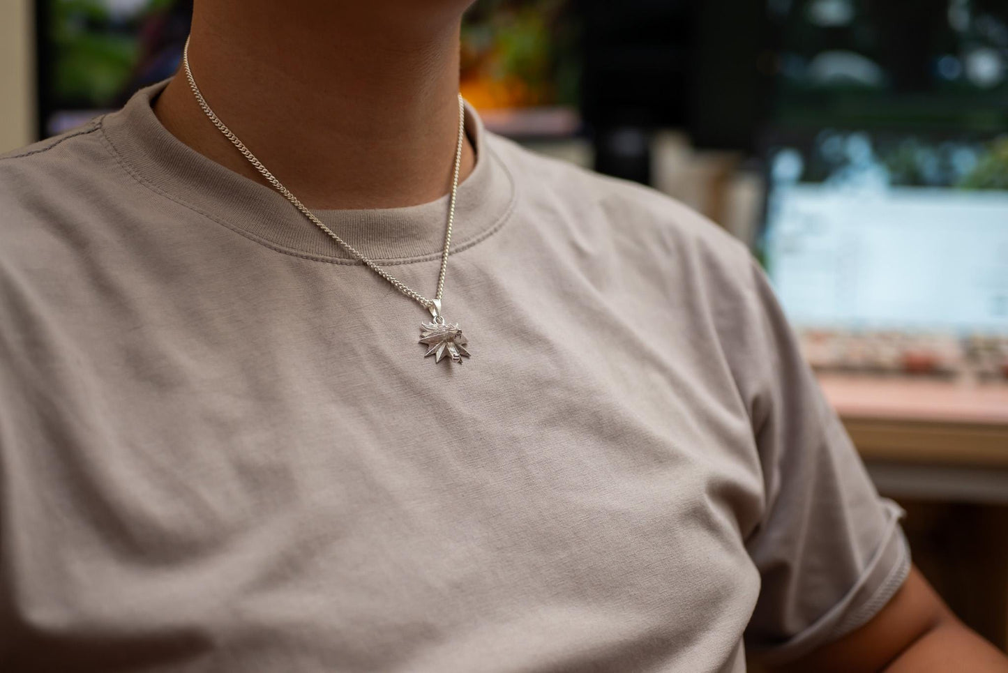 24K Gold Plated Wolf Head Pendant, S925 Silver Fantasy Necklace, Handmade Jewelry Gift for Him, Elegant Gamer Accessory