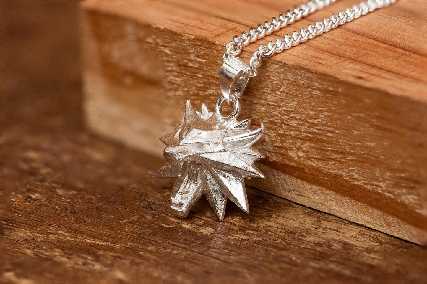 24K Gold Plated Wolf Head Pendant, S925 Silver Fantasy Necklace, Handmade Jewelry Gift for Him, Elegant Gamer Accessory