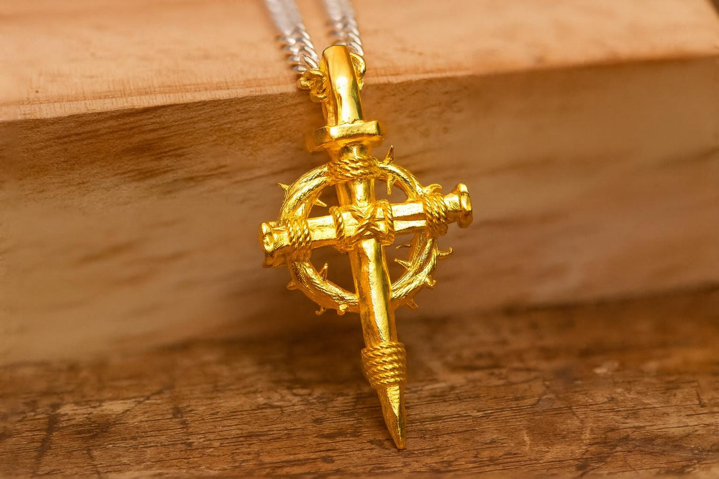 Handmade S925 Silver Nail Cross Necklace, Gothic Faith Jewelry for Men, Religious Pendant, Oxidized Silver Chain, Christian Gift for Him