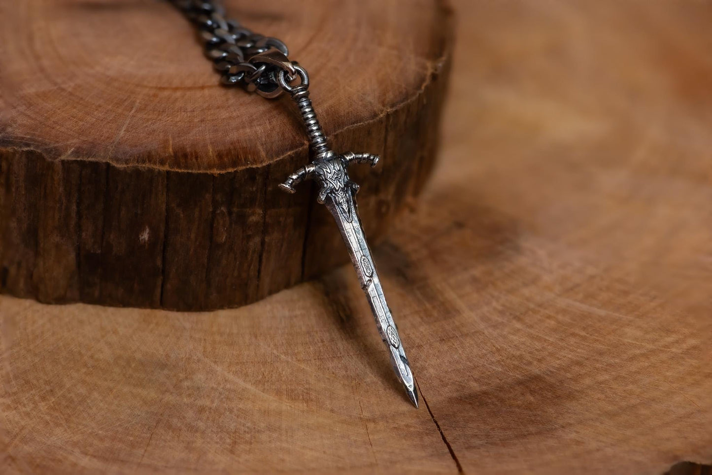 Silver Great Blade Pendant S925 Sterling Sword Necklace Handmade Jewelry for Men, Fantasy Talisman Gift for Gamer Fan