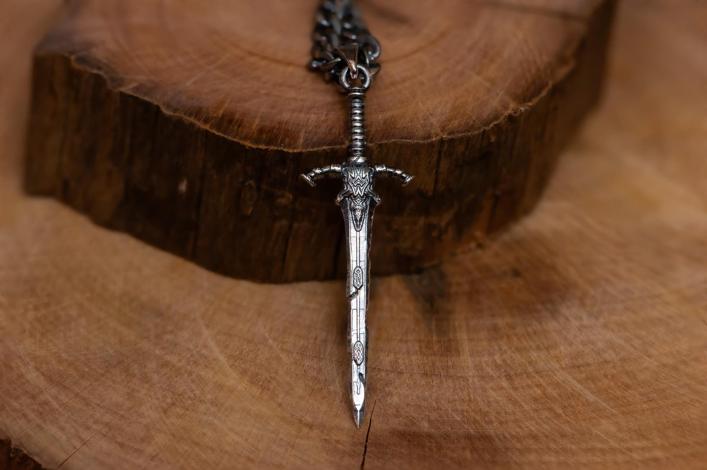 Silver Great Blade Pendant S925 Sterling Sword Necklace Handmade Jewelry for Men, Fantasy Talisman Gift for Gamer Fan