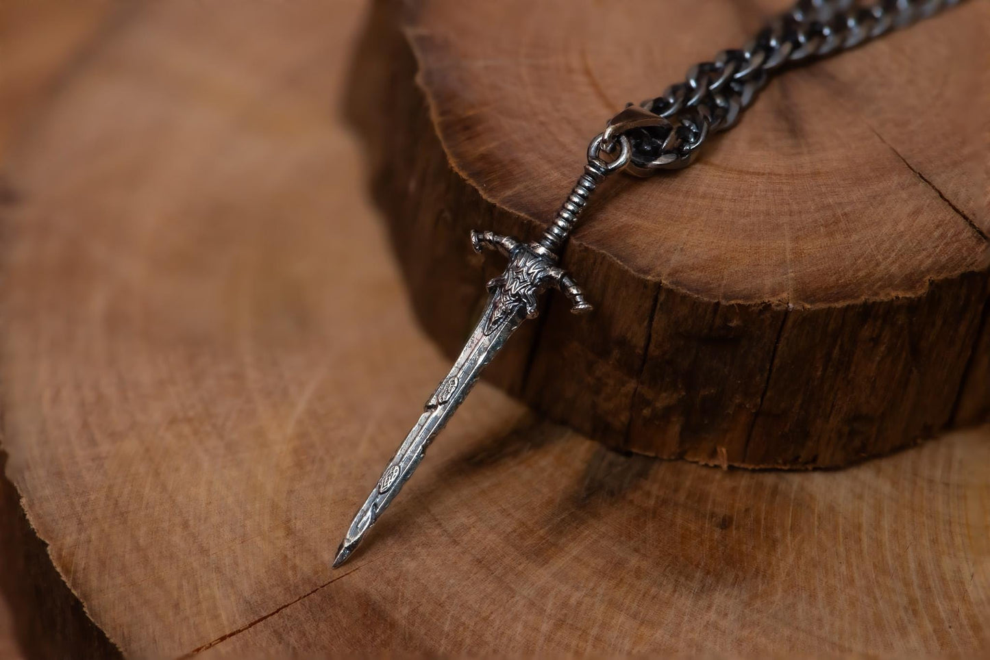Dark Silver Great Blade Pendant S925 Sterling Sword Necklace Oxidized Finish, Gothic Jewelry for Him, RPG Gamer Gift