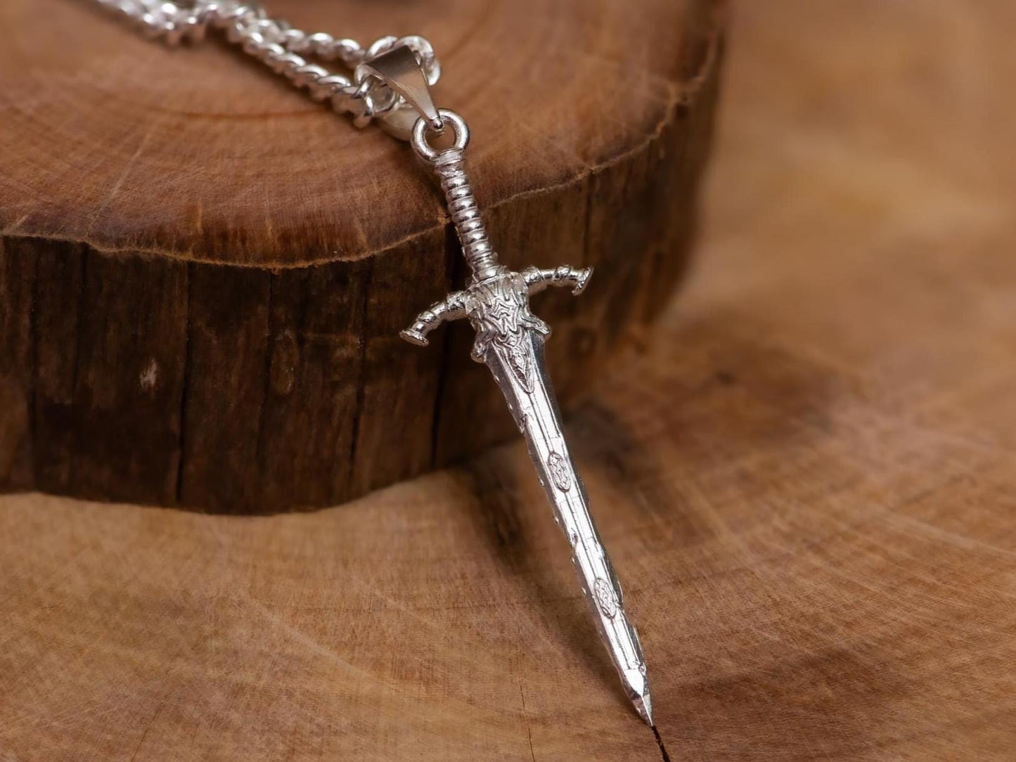 Silver Great Blade Pendant S925 Sterling Sword Necklace Handmade Jewelry for Men, Fantasy Talisman Gift for Gamer Fan
