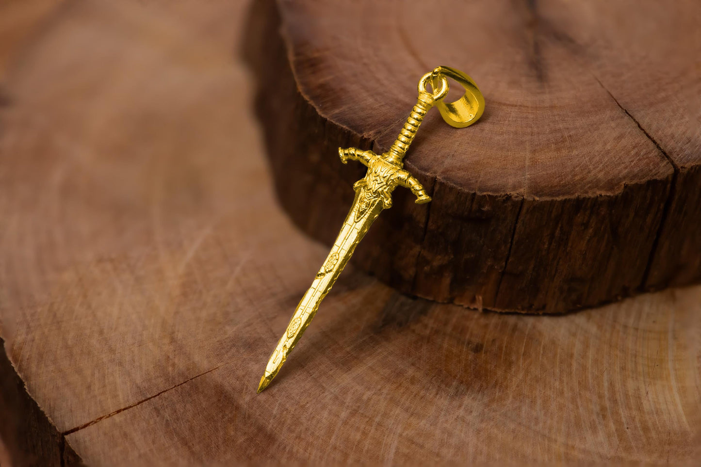 Gold Great Blade Pendant S925 Sterling Sword Necklace Gold Plated, Medieval Jewelry Gift for Men, Handmade Fantasy