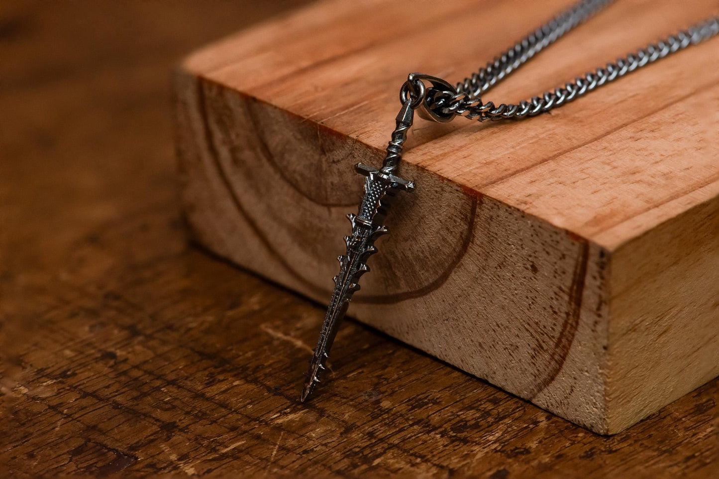 Helphen’s Steeple Dark Silver Pendant, Oxidized S925 Sword Necklace, Fantasy Gamer Jewelry, RPG Ghostflame Greatsword Gift for Men