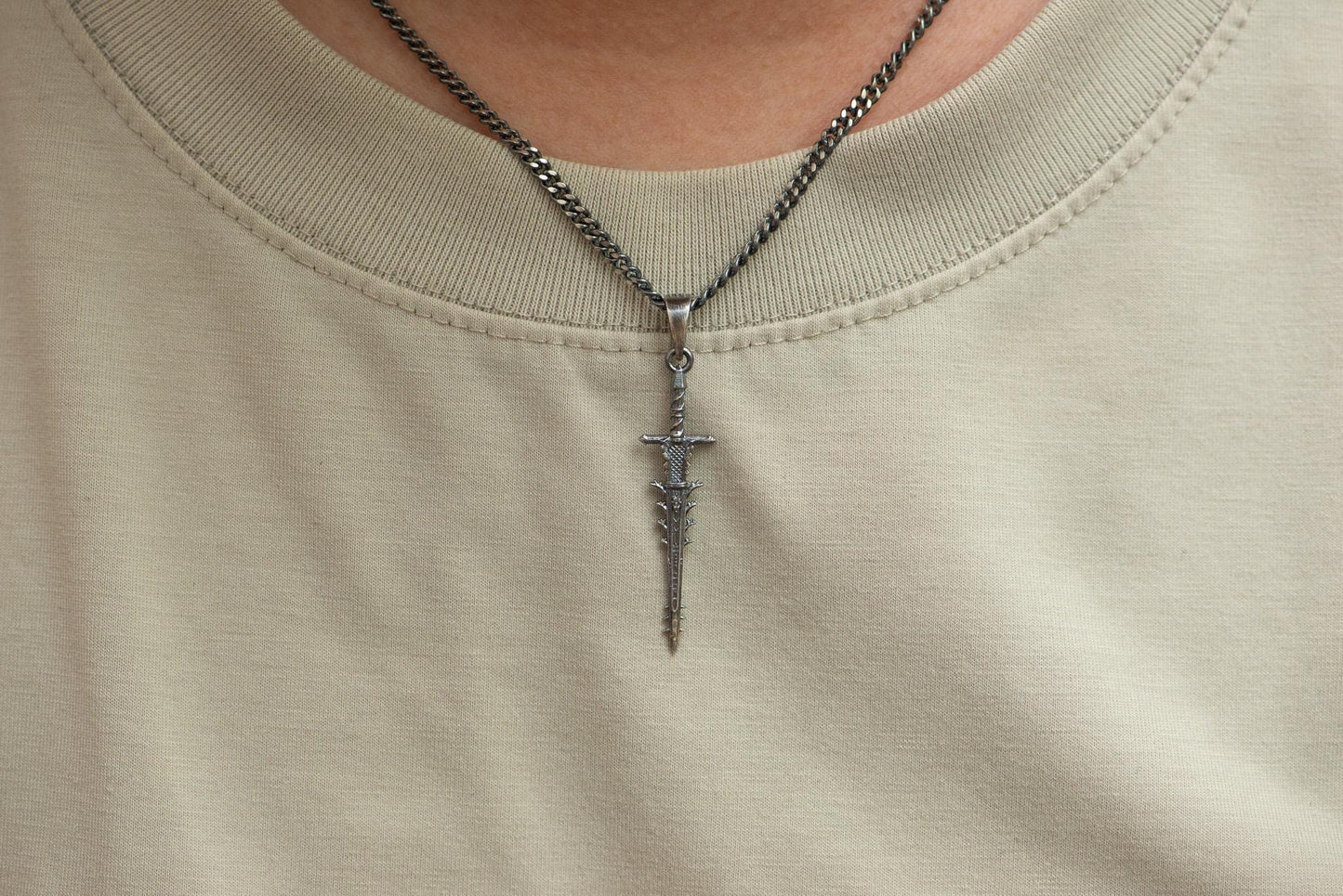 Helphen’s Steeple Gold Plated Necklace, 24K S925 Silver Fantasy Sword Pendant, Handmade Gamer Jewelry, RPG Gift for Him