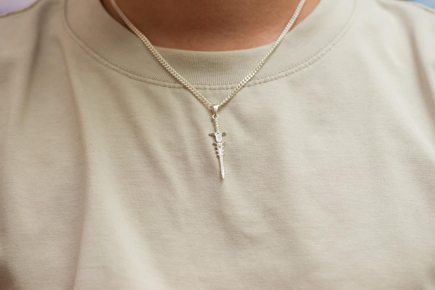 Helphen’s Steeple Silver Pendant, Handmade S925 Sterling Sword Necklace, Ghostflame Greatsword Jewelry for Gamer, RPG Fantasy Gift for Him