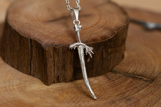 Handmade Dragonscale Blade Sword Pendant S925 Silver Necklace for Men, Fantasy Jewelry, RPG Fan Gift, Gothic Sword Necklace