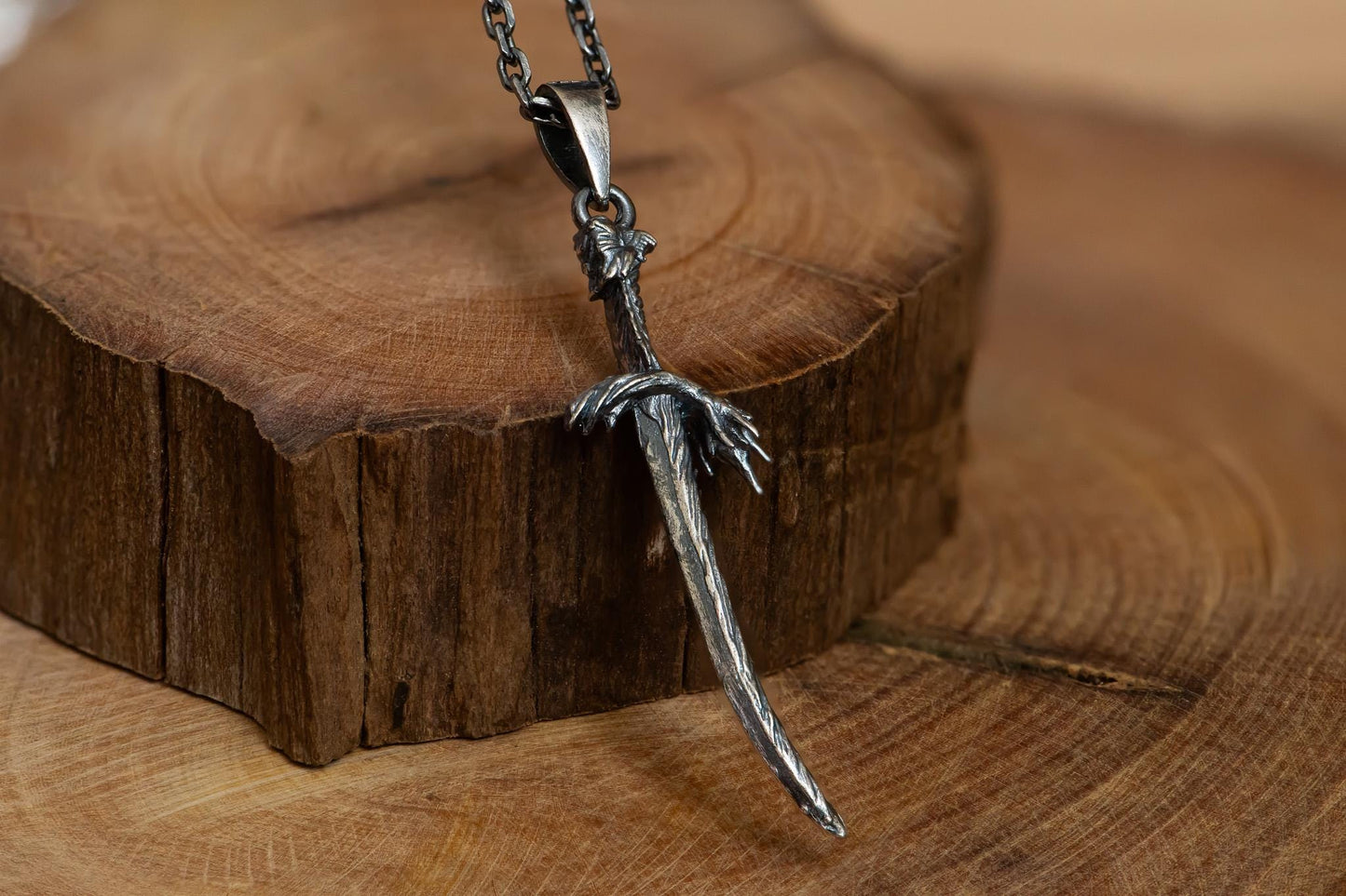 Oxidized Dragonscale Blade Pendant S925 Sterling Silver Necklace, Dark Fantasy Jewelry for Him, Handmade RPG Sword Pendant
