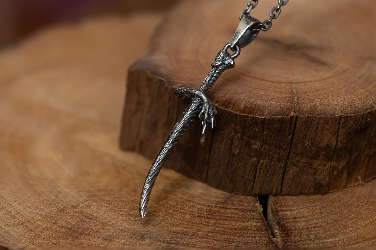 Oxidized Dragonscale Blade Pendant S925 Sterling Silver Necklace, Dark Fantasy Jewelry for Him, Handmade RPG Sword Pendant