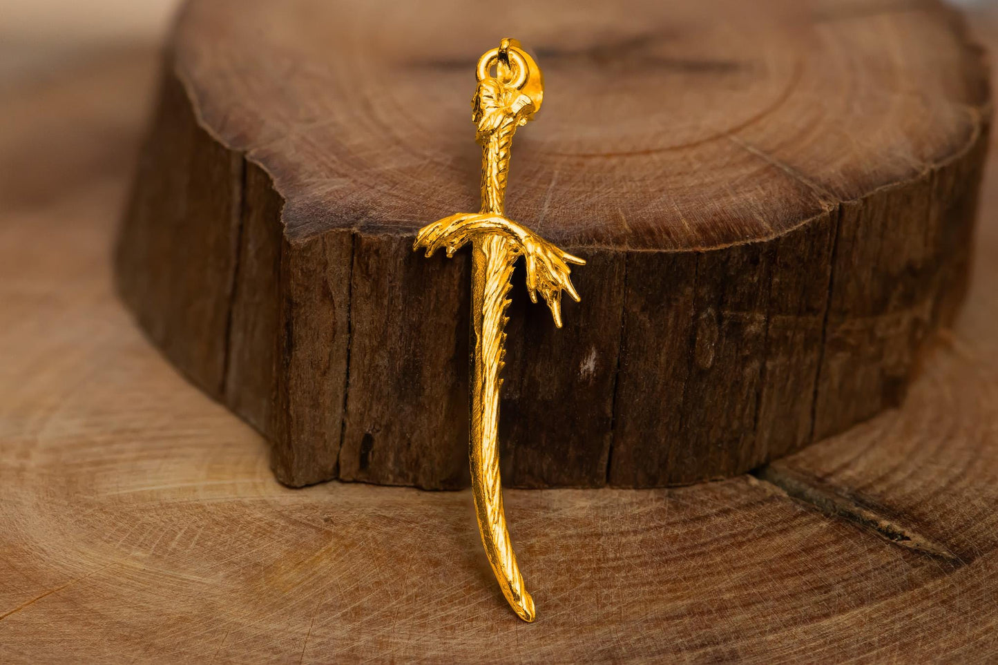 Gold Plated Dragonscale Blade Sword Pendant Necklace S925 Silver, Gift for Gamer, Fantasy Jewelry for Men, Unique Sword Charm