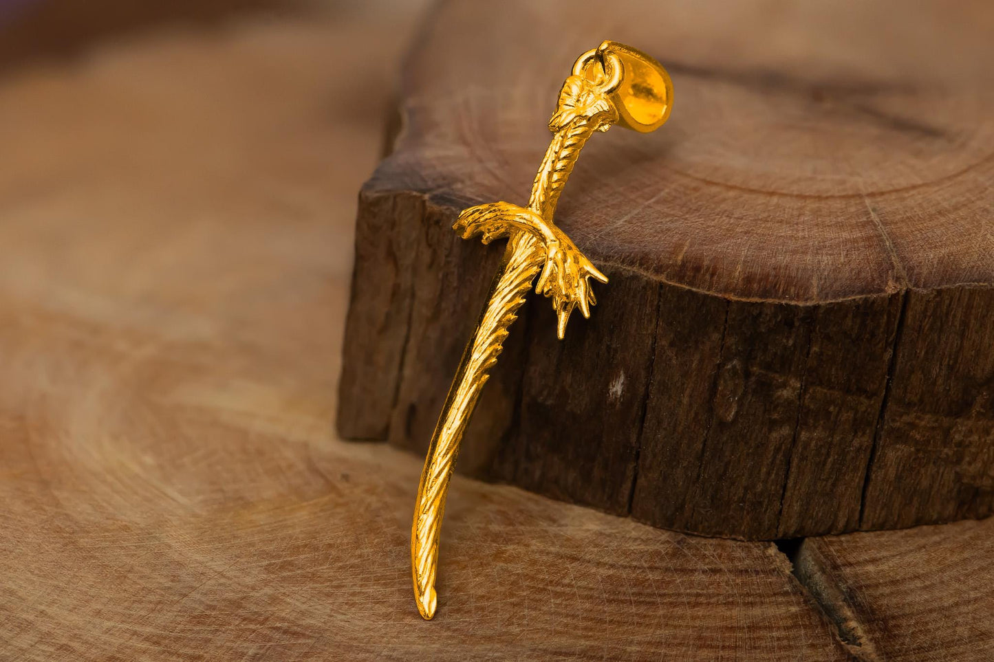 Gold Plated Dragonscale Blade Sword Pendant Necklace S925 Silver, Gift for Gamer, Fantasy Jewelry for Men, Unique Sword Charm