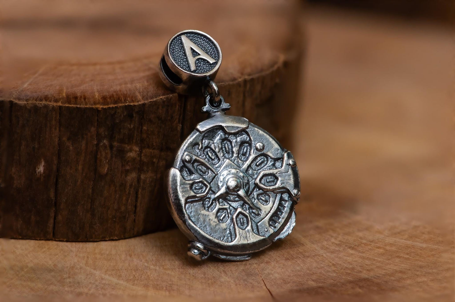 Time Relic Pendant S925 Sterling Silver Oxidized Necklace, Antique Style Stopwatch Jewelry for Men and Women