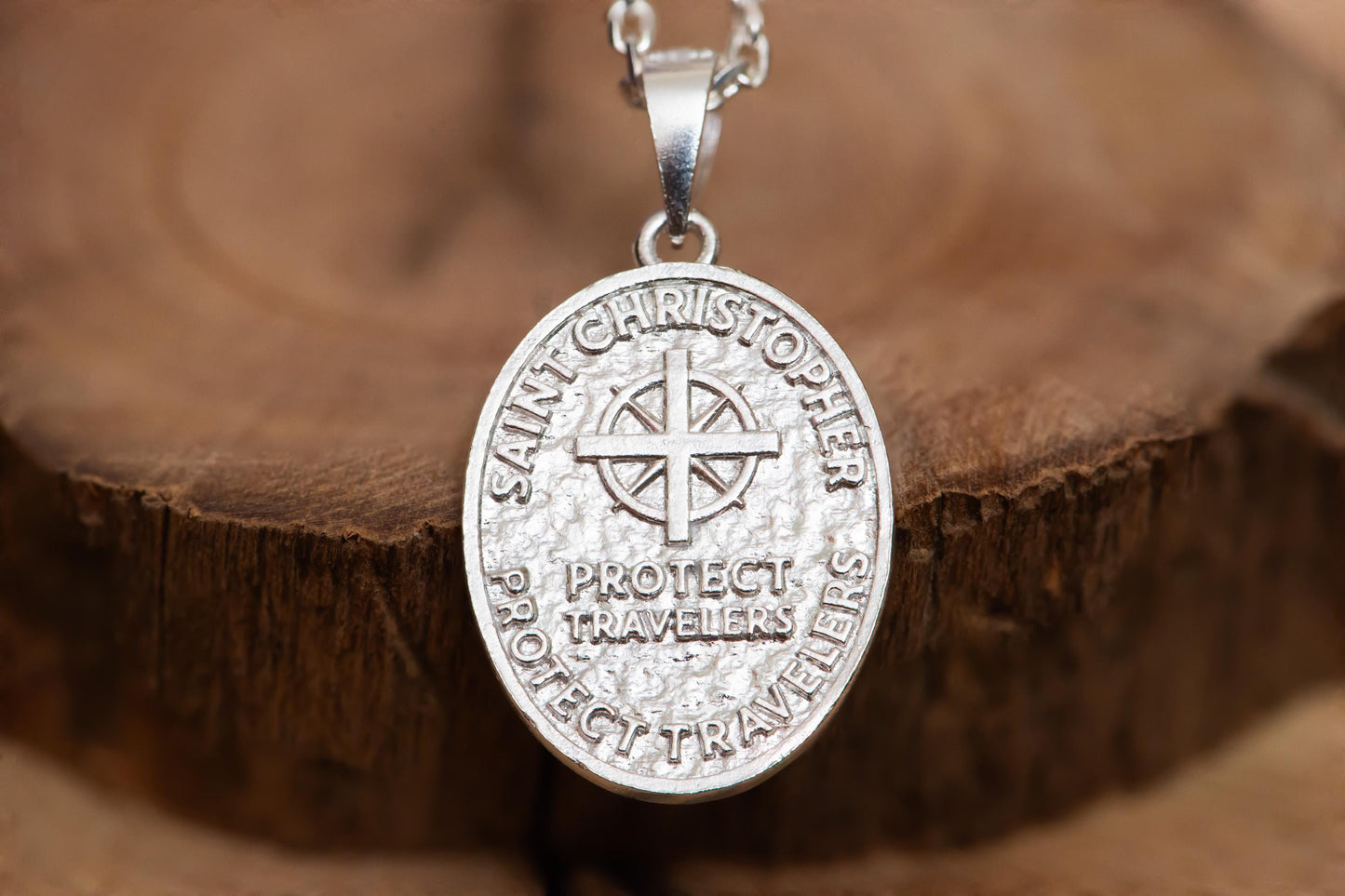 St. Christopher Pendant S925 Sterling Silver Necklace, Saint Medal Amulet Jewelry, Religious Protection Gift for Men and Women