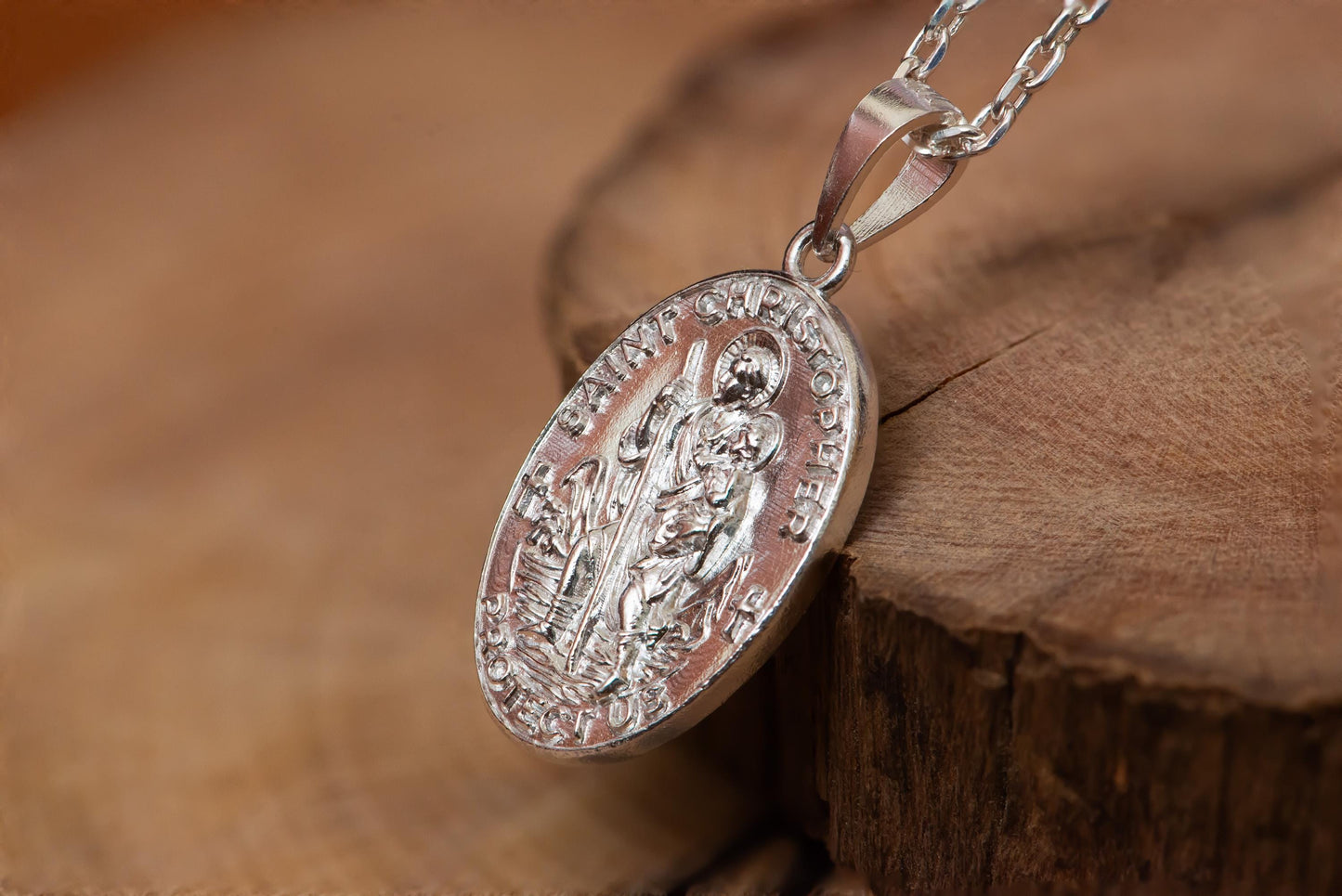 Oxidized St. Christopher Medal Necklace S925 Sterling Silver, Handmade Saint Amulet Jewelry for Travelers Protection